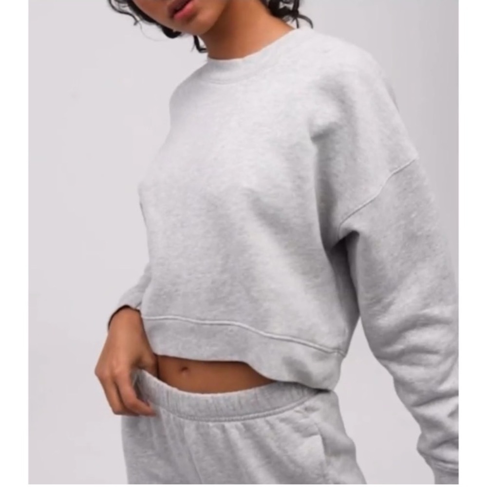 Mate The Label Organic Fleece Crop Sweatshirt Gray Medium